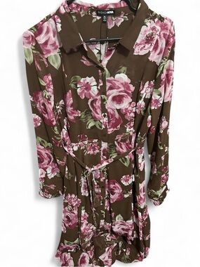 Fashion Nova Brown Floral Shirt Dress